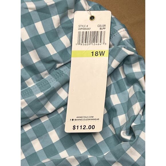 Anne Cole Gingham Blue White Shirred One Piece Swim 18W NWT - Picture 4 of 4